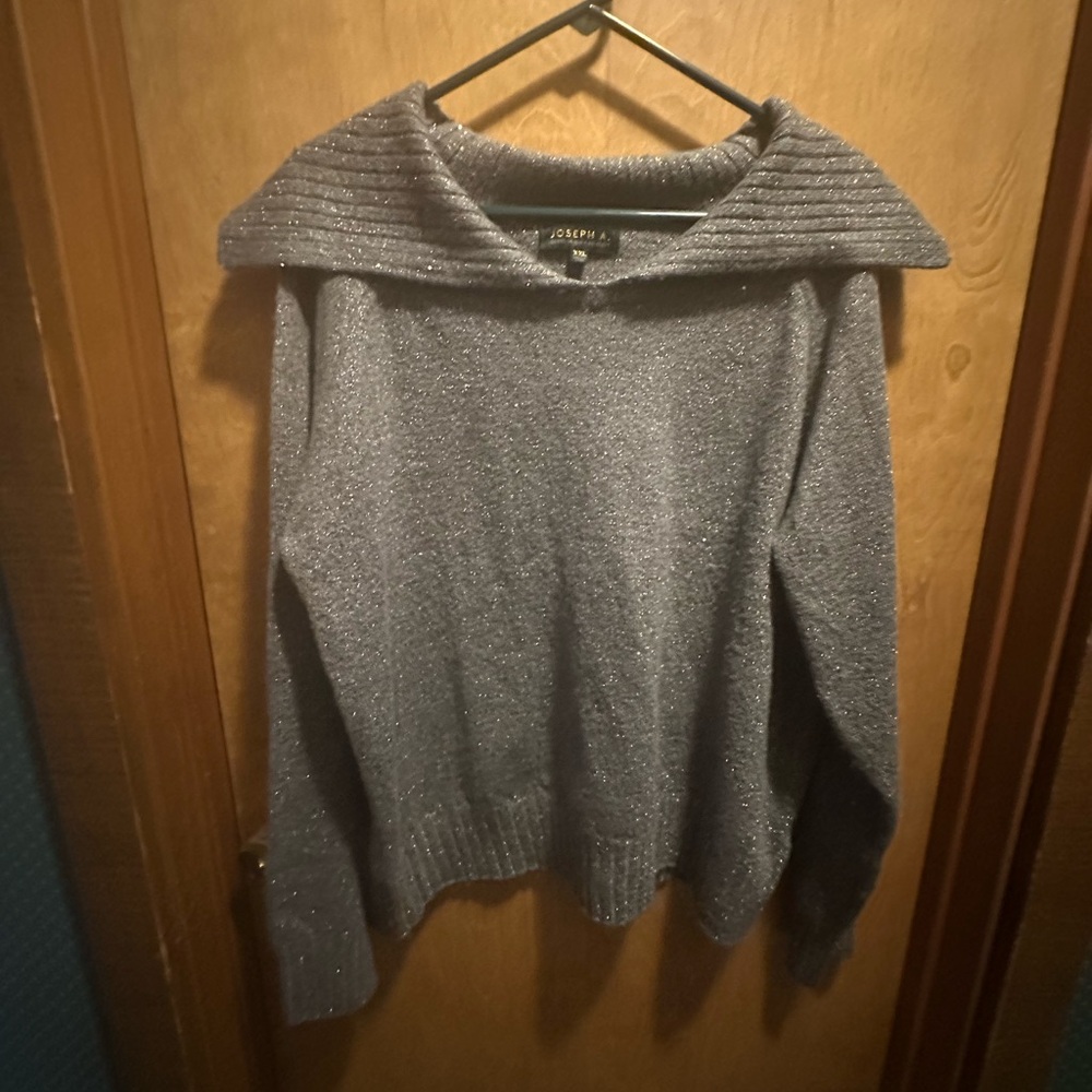 Joseph Metallic Gray Cowl Neck Sweater
